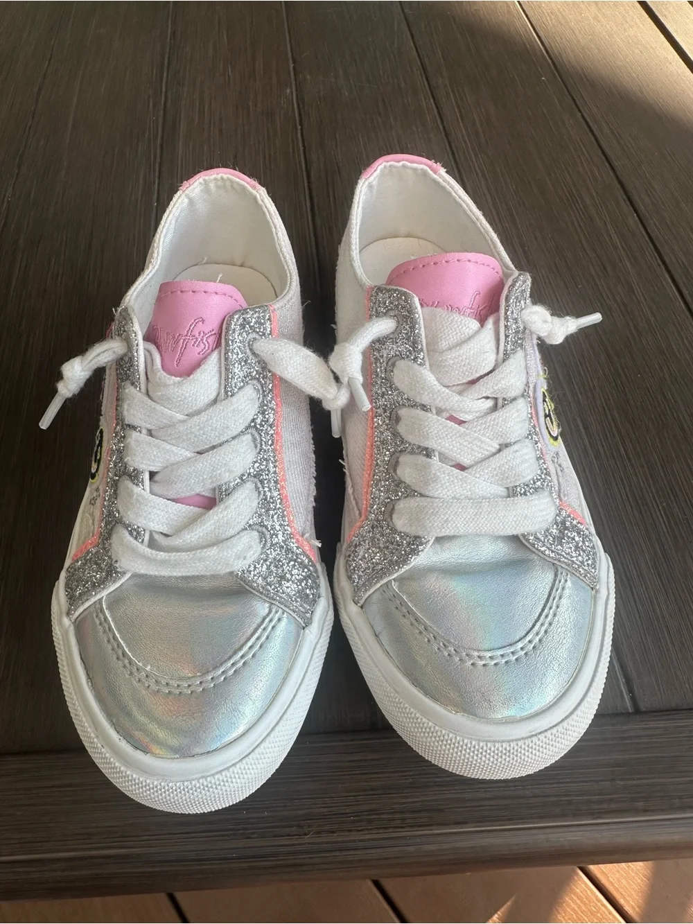Blowfish Silver Holographic Sneakers with Pink Accents